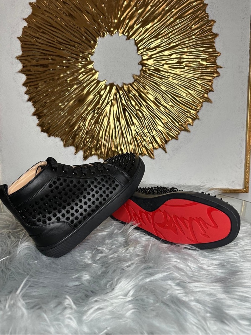 Black Men's High-Top Sneakers with Red Sole